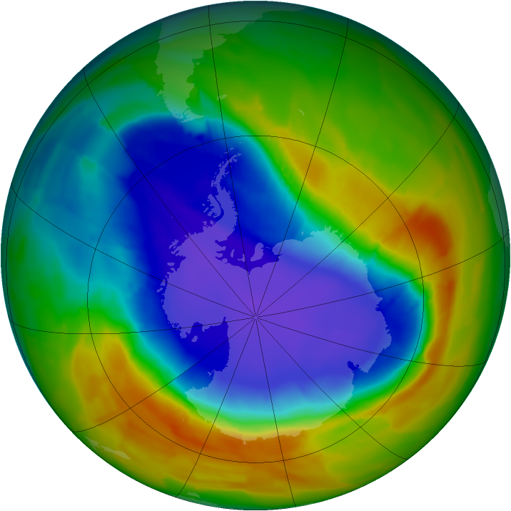 Antarctic ozone map for 03 October 2012